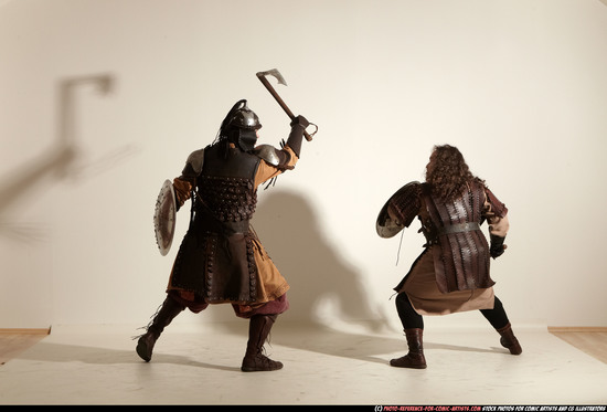 Adult Average White Fighting with sword Moving poses Army Men