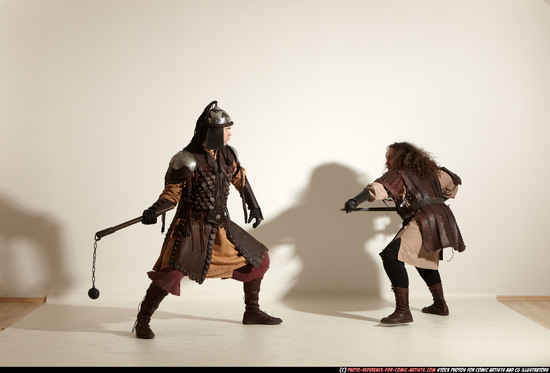 Adult Average White Fighting with sword Moving poses Army Men