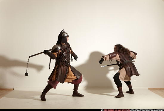 Adult Average White Fighting with sword Moving poses Army Men