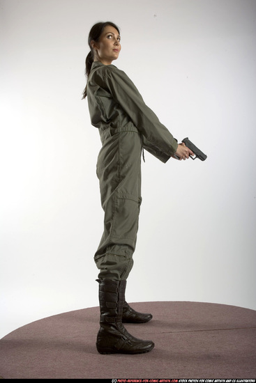 Woman Adult Athletic White Fighting with gun Standing poses Army