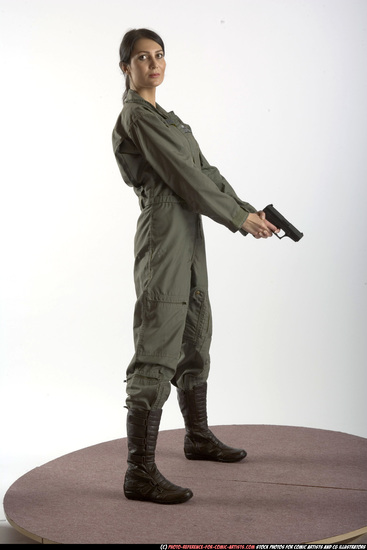 Woman Adult Athletic White Fighting with gun Standing poses Army