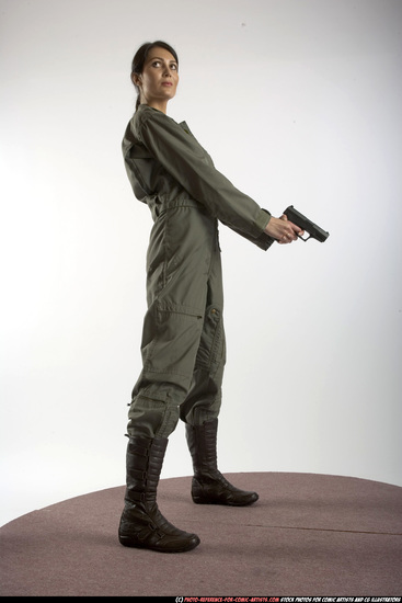 Woman Adult Athletic White Fighting with gun Standing poses Army