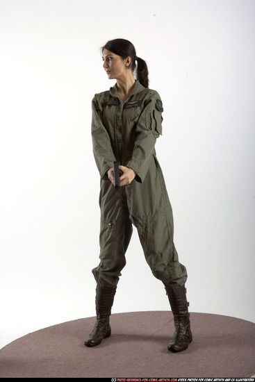 Woman Adult Athletic White Fighting with gun Standing poses Army