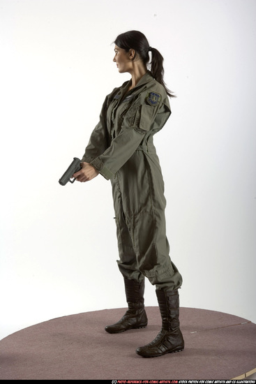 Woman Adult Athletic White Fighting with gun Standing poses Army