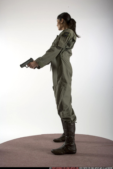 Woman Adult Athletic White Fighting with gun Standing poses Army