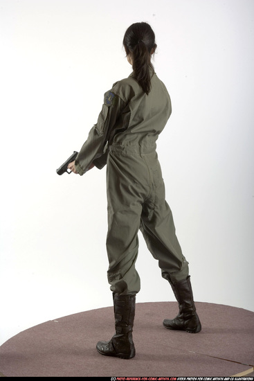 Woman Adult Athletic White Fighting with gun Standing poses Army