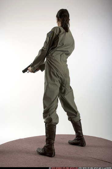 Woman Adult Athletic White Fighting with gun Standing poses Army