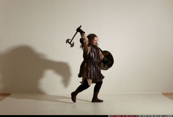 Man Adult Chubby White Fighting with sword Moving poses Army