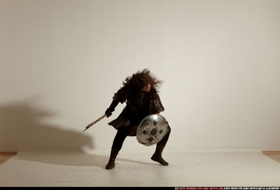 Man Adult Chubby White Fighting with sword Moving poses Army