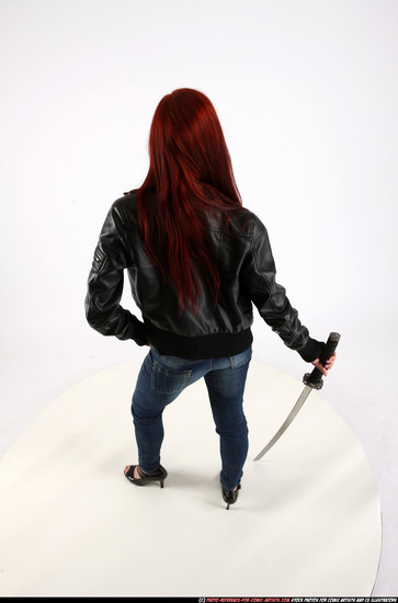 Woman Young Athletic White Fighting with sword Standing poses Casual