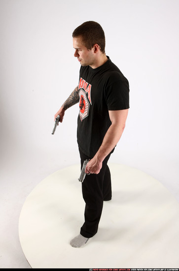 Man Adult Athletic White Fighting with gun Standing poses Casual