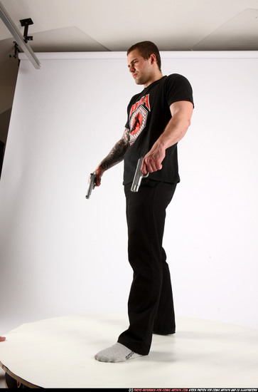 Man Adult Athletic White Fighting with gun Standing poses Casual