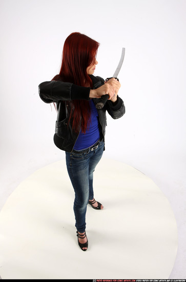 Woman Young Athletic White Fighting with sword Standing poses Casual