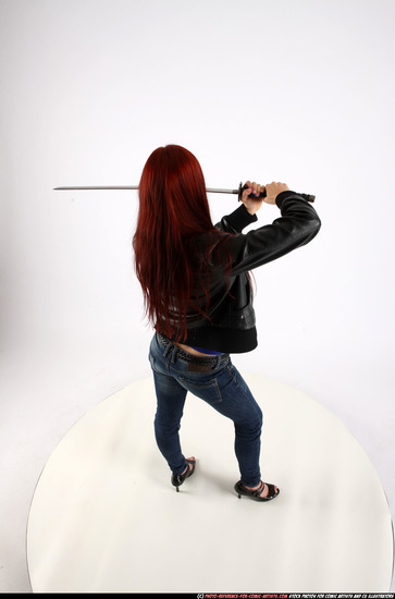 Woman Young Athletic White Fighting with sword Standing poses Casual