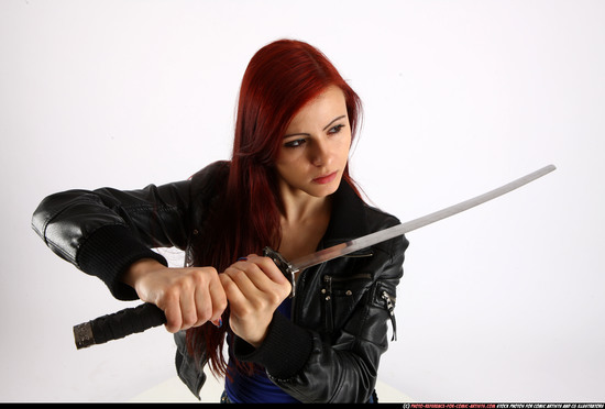 Woman Young Athletic White Fighting with sword Standing poses Casual