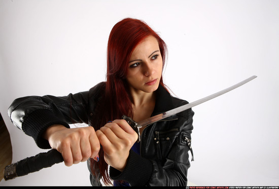 Woman Young Athletic White Fighting with sword Standing poses Casual