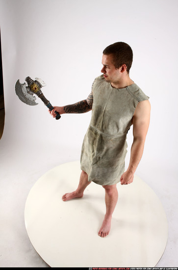 Man Adult Athletic White Fighting with sword Standing poses Army