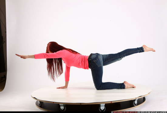 Woman Young Athletic White Fitness poses Kneeling poses Casual