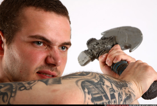 Man Adult Athletic White Fighting with sword Standing poses Army