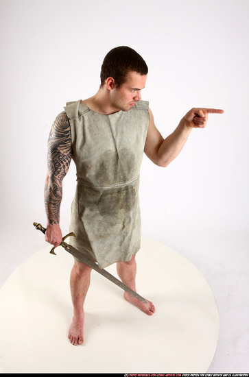 Man Adult Athletic White Fighting with sword Standing poses Army