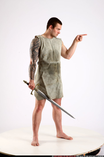 Man Adult Athletic White Fighting with sword Standing poses Army