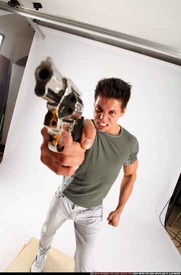 Man Adult Muscular White Fighting with gun Standing poses Casual