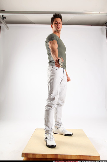 Man Adult Athletic White Fighting with gun Standing poses Casual