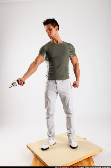 Man Adult Athletic White Fighting with gun Standing poses Casual