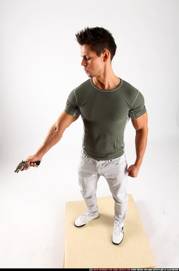 Man Adult Athletic White Fighting with gun Standing poses Casual