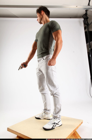 Man Adult Athletic White Fighting with gun Standing poses Casual