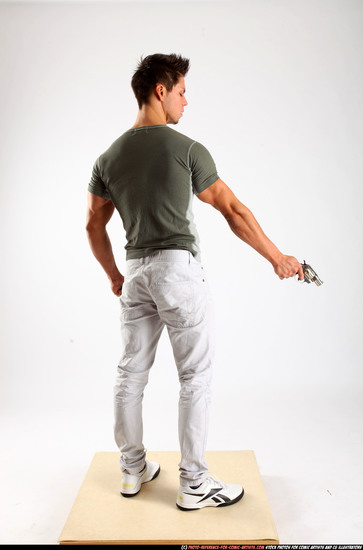 Man Adult Athletic White Fighting with gun Standing poses Casual