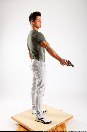 Man Adult Athletic White Fighting with gun Standing poses Casual