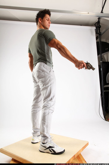 Man Adult Athletic White Fighting with gun Standing poses Casual