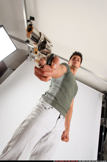 Man Adult Athletic White Fighting with gun Standing poses Casual