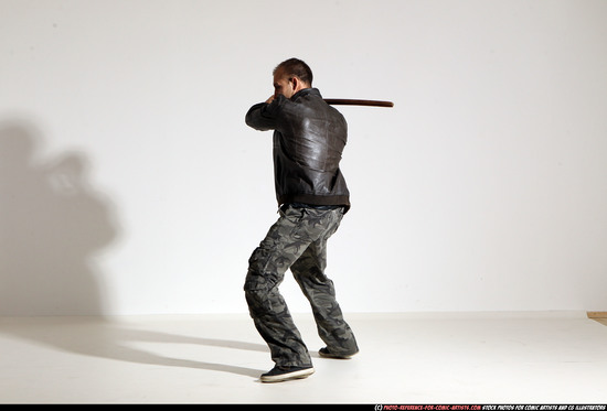 Man Adult Athletic White Fighting with sword Moving poses Casual