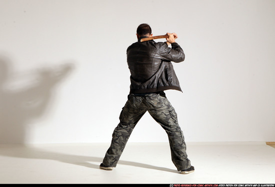 Man Adult Athletic White Fighting with sword Moving poses Casual