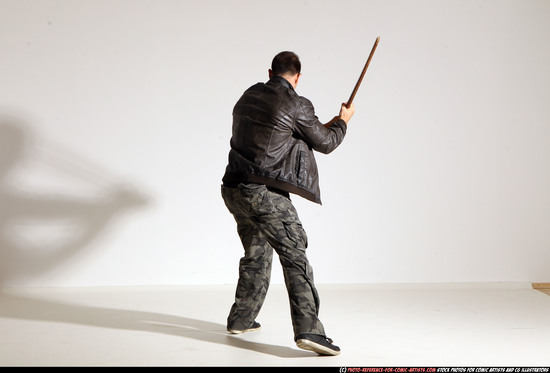 Man Adult Athletic White Fighting with sword Moving poses Casual