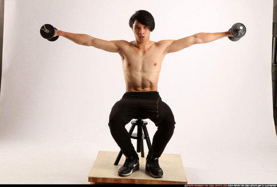 Man Young Athletic Fitness poses Sitting poses Pants Asian