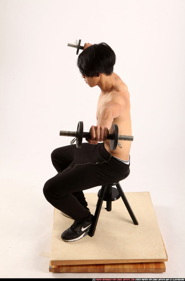 Man Young Athletic Fitness poses Sitting poses Pants Asian