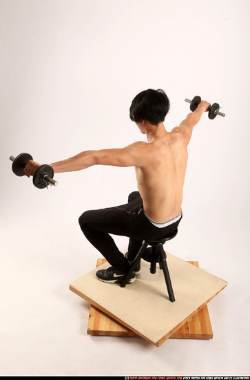 Man Young Athletic Fitness poses Sitting poses Pants Asian