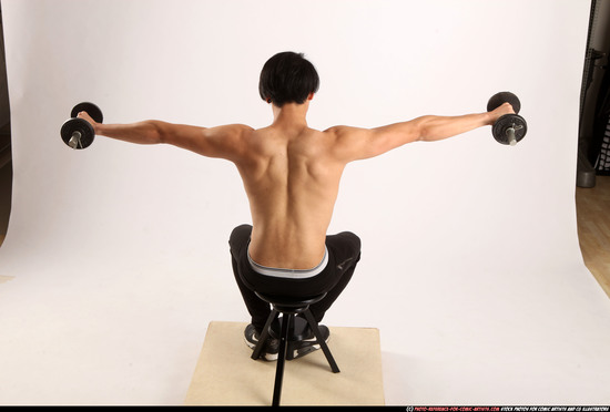 Man Young Athletic Fitness poses Sitting poses Pants Asian