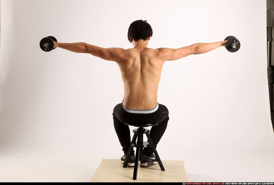 Man Young Athletic Fitness poses Sitting poses Pants Asian