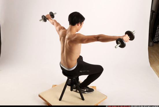 Man Young Athletic Fitness poses Sitting poses Pants Asian