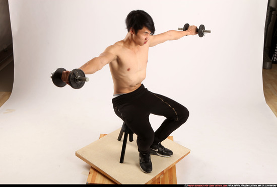 Man Young Athletic Fitness poses Sitting poses Pants Asian