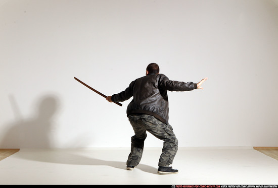 Man Adult Athletic White Fighting with sword Moving poses Casual