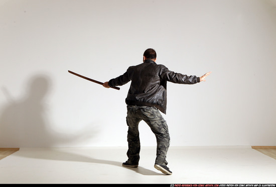 Man Adult Athletic White Fighting with sword Moving poses Casual