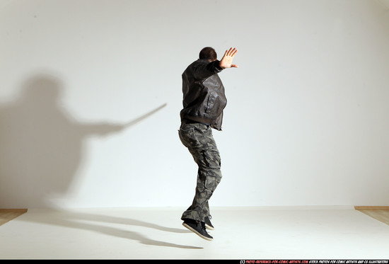 Man Adult Athletic White Fighting with sword Moving poses Casual