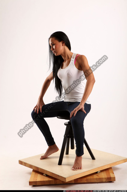 Caucasian Woman Posing in Shirt and Blue Jeans, Sitting on White Studio  Floor Stock Image - Image of caucasian, hair: 192294769