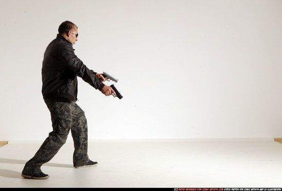 Man Adult Athletic White Fighting with gun Moving poses Jacket