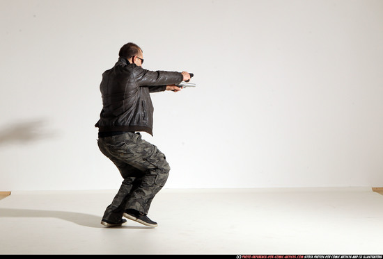 Man Adult Athletic White Fighting with gun Moving poses Jacket